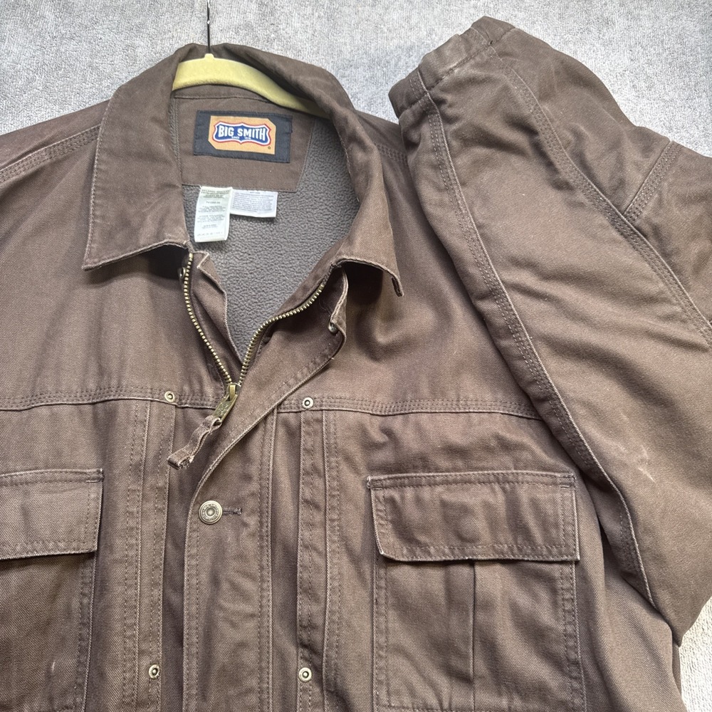 Big Smith mens brown canvas work‎ chore jacket utility pockets lined 2XL